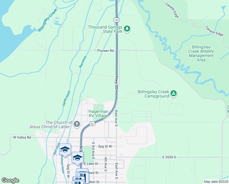 map of restaurants, bars, coffee shops, grocery stores, and more near 18025 U.S. 30 in Hagerman
