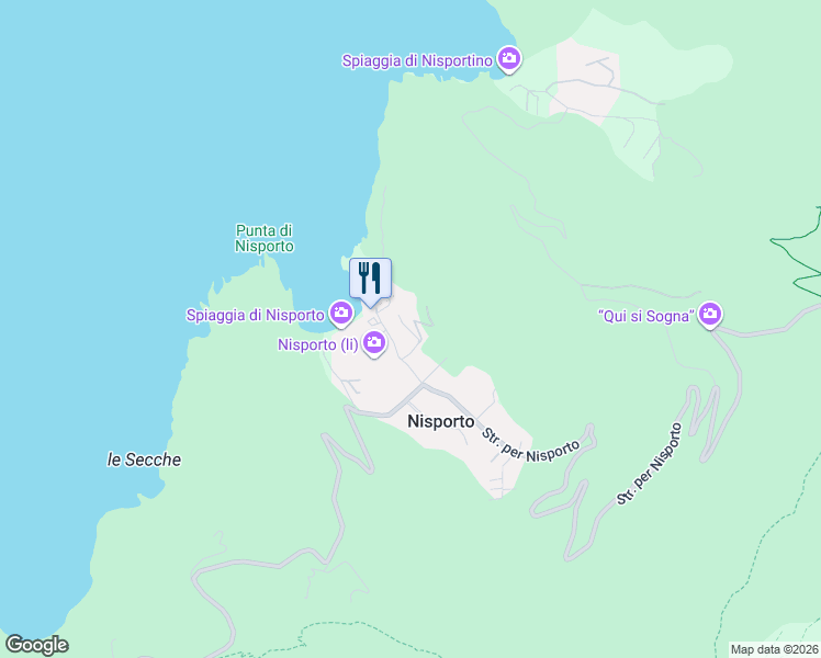 map of restaurants, bars, coffee shops, grocery stores, and more near 116 Strada per Nisporto in Nisporto