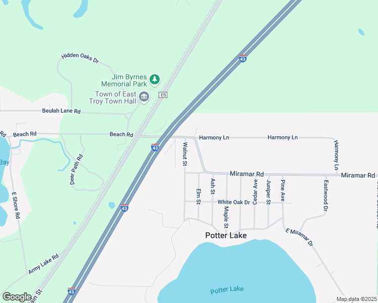 map of restaurants, bars, coffee shops, grocery stores, and more near W1051 Miramar Road in East Troy