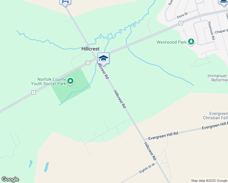 map of restaurants, bars, coffee shops, grocery stores, and more near 170-312 Hillcrest Rd in Simcoe