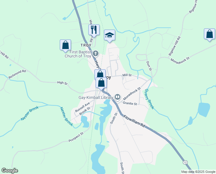 map of restaurants, bars, coffee shops, grocery stores, and more near 36 Central Square in Troy