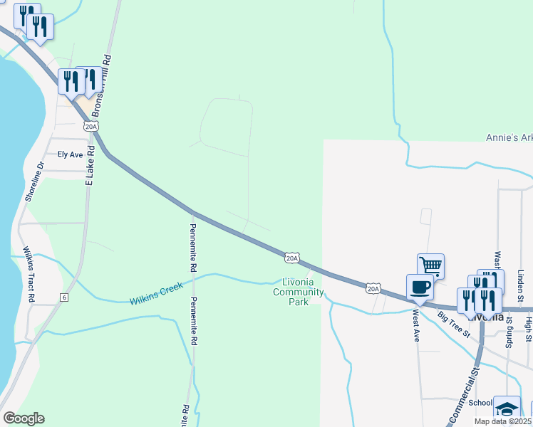 map of restaurants, bars, coffee shops, grocery stores, and more near 104 Longview Boulevard in Livonia