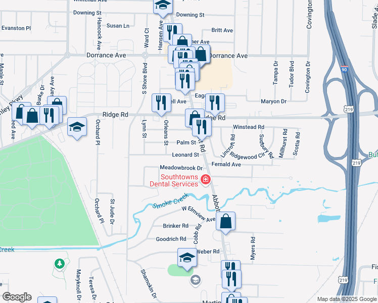 map of restaurants, bars, coffee shops, grocery stores, and more near 83 Palm Street in Buffalo