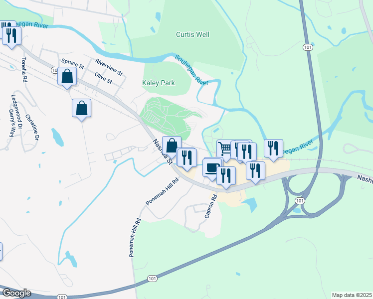 map of restaurants, bars, coffee shops, grocery stores, and more near Milford Cemetery Road in Milford