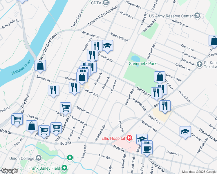 map of restaurants, bars, coffee shops, grocery stores, and more near 1913 Lenox Road in Schenectady