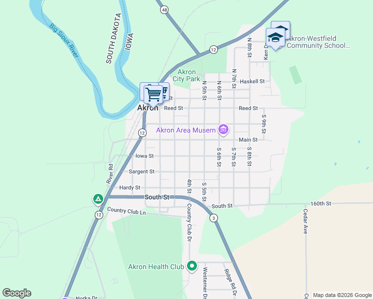 map of restaurants, bars, coffee shops, grocery stores, and more near 300-398 Main Street in Akron