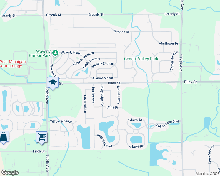 map of restaurants, bars, coffee shops, grocery stores, and more near 11630 Kerkwin Road in Holland