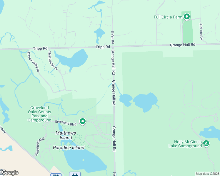 map of restaurants, bars, coffee shops, grocery stores, and more near 5890 Grange Hall Road in Holly