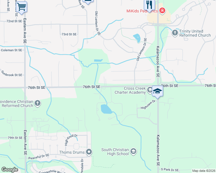 map of restaurants, bars, coffee shops, grocery stores, and more near 1320 Silver Springs Court in Caledonia
