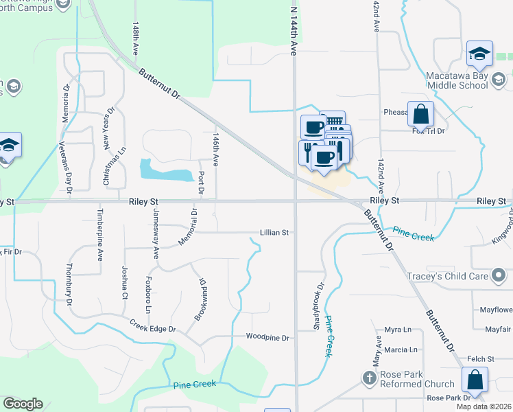 map of restaurants, bars, coffee shops, grocery stores, and more near 730 Riley Street in Holland
