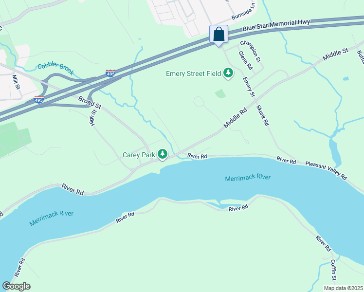 map of restaurants, bars, coffee shops, grocery stores, and more near 2 Middle Road in Merrimac