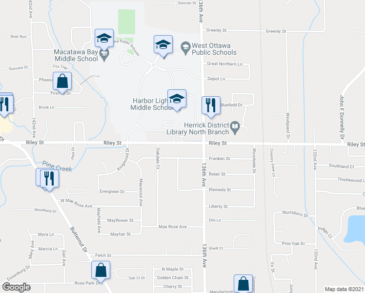 map of restaurants, bars, coffee shops, grocery stores, and more near 258 Riley Street in Holland