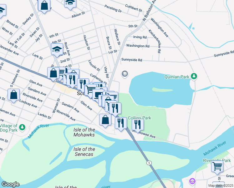 map of restaurants, bars, coffee shops, grocery stores, and more near 10 James Street in Scotia