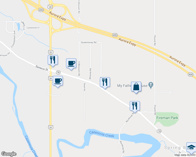 map of restaurants, bars, coffee shops, grocery stores, and more near 40 King Road in Erie County