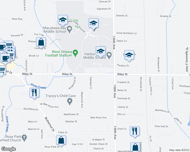 map of restaurants, bars, coffee shops, grocery stores, and more near 286 Riley Street in Holland
