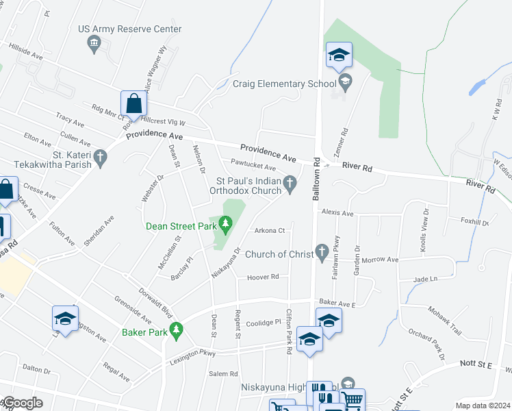 map of restaurants, bars, coffee shops, grocery stores, and more near 2329 Niskayuna Drive in Schenectady County