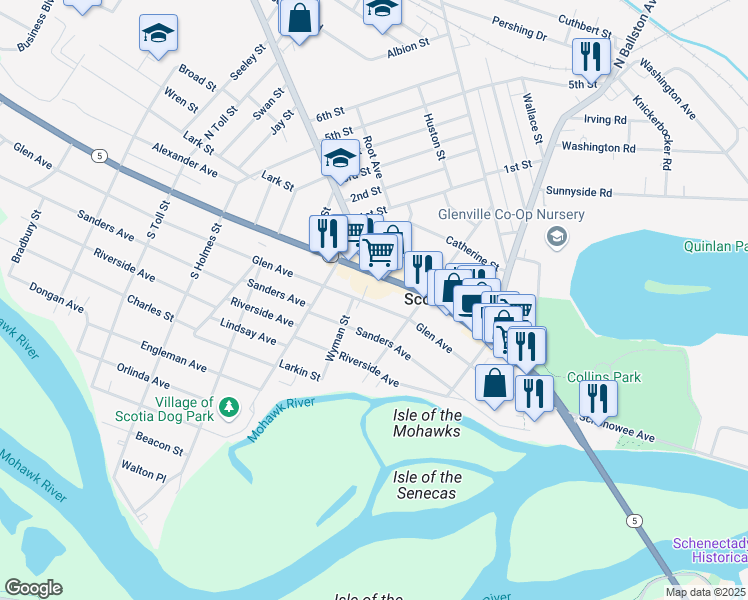 map of restaurants, bars, coffee shops, grocery stores, and more near 218 Glen Avenue in Scotia