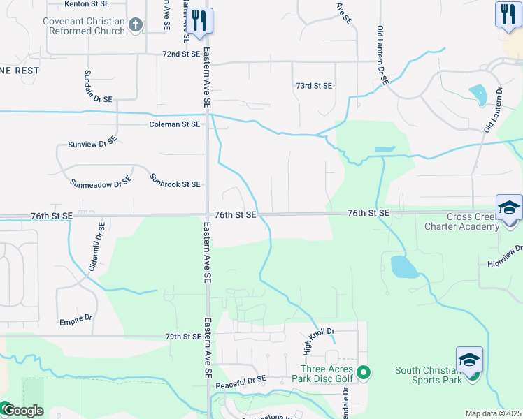 map of restaurants, bars, coffee shops, grocery stores, and more near 935 76th Street Southeast in Byron Center
