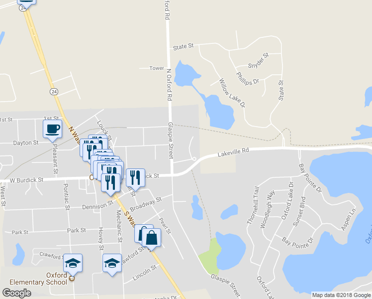 map of restaurants, bars, coffee shops, grocery stores, and more near 25 Melvin J Court in Oakland County