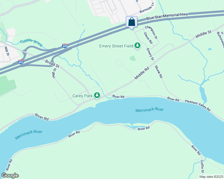 map of restaurants, bars, coffee shops, grocery stores, and more near 2 Middle Road in Merrimac