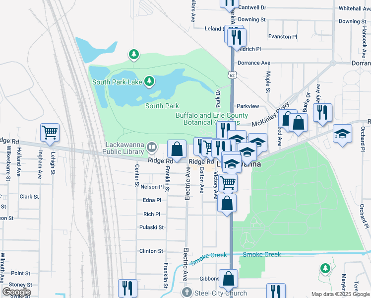 map of restaurants, bars, coffee shops, grocery stores, and more near 17 Nason Parkway in Buffalo