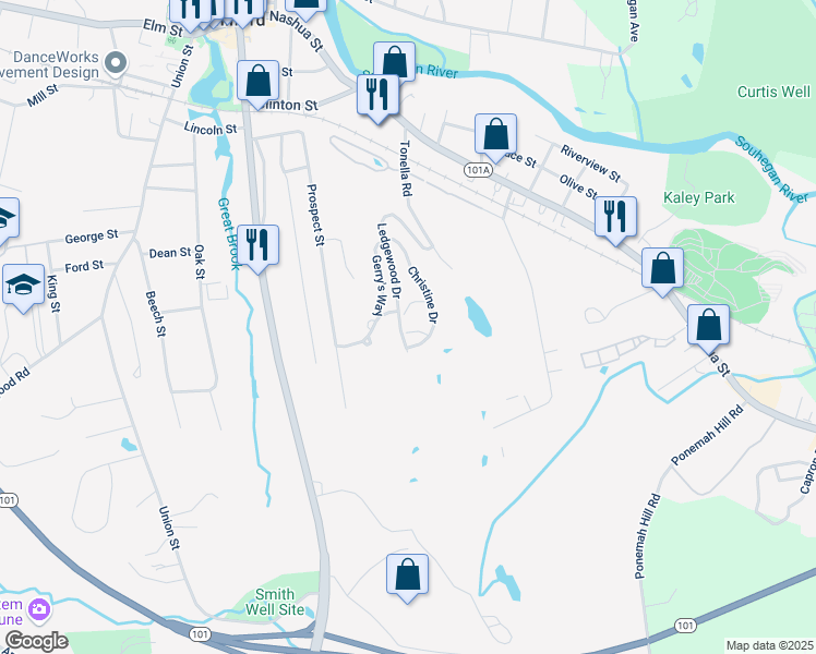 map of restaurants, bars, coffee shops, grocery stores, and more near 13 Memory Lane in Milford