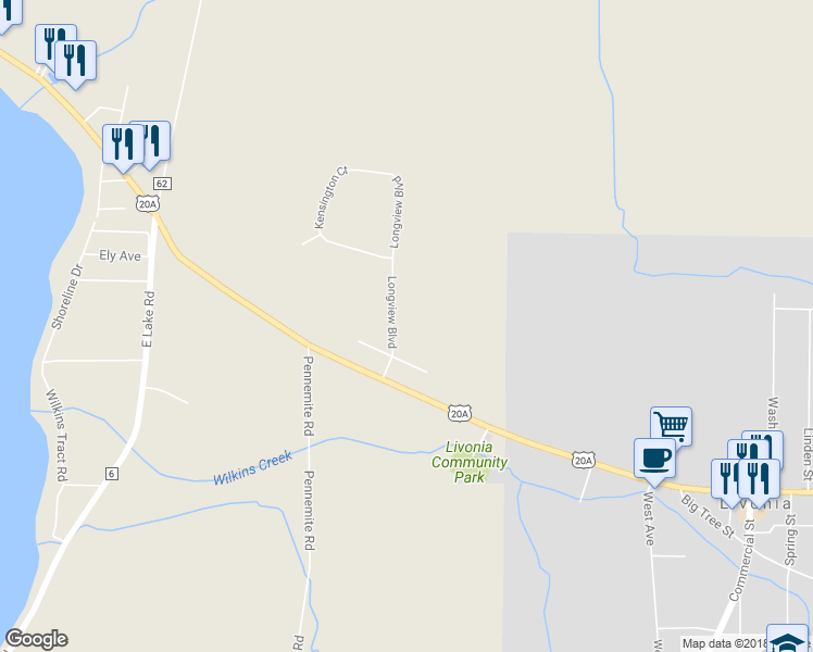 map of restaurants, bars, coffee shops, grocery stores, and more near 104 Longview Boulevard in Livonia