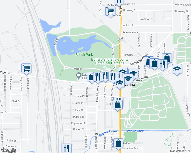 map of restaurants, bars, coffee shops, grocery stores, and more near 17 Nason Parkway in Buffalo