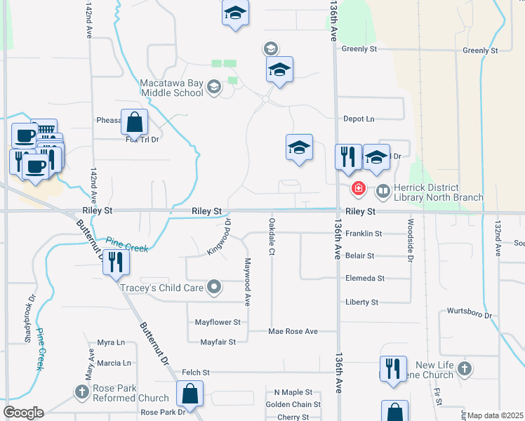 map of restaurants, bars, coffee shops, grocery stores, and more near 313 Riley St in Holland