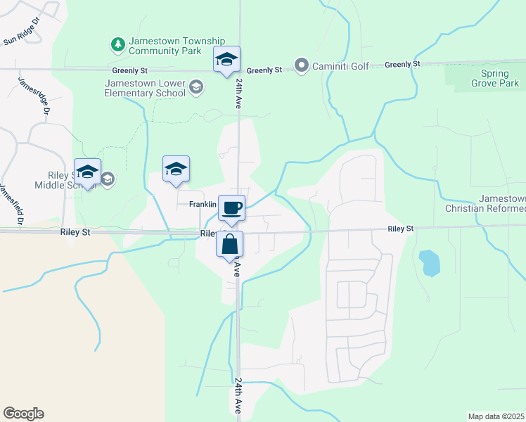 map of restaurants, bars, coffee shops, grocery stores, and more near 2335 Riley Court in Hudsonville