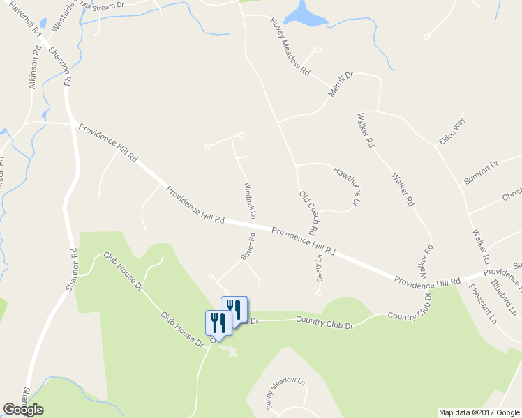 map of restaurants, bars, coffee shops, grocery stores, and more near 2 Windmill Lane in Atkinson