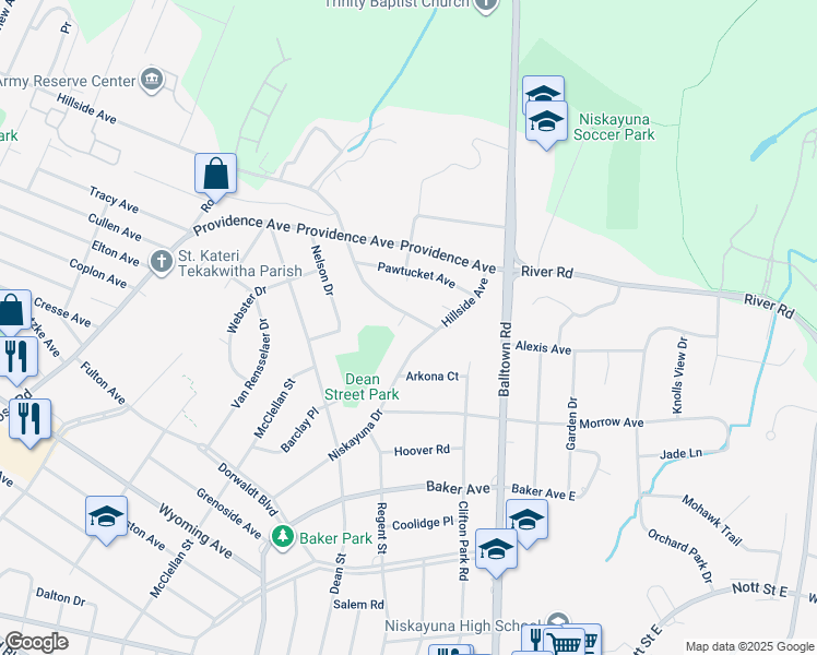 map of restaurants, bars, coffee shops, grocery stores, and more near 2329 Niskayuna Drive in Schenectady County