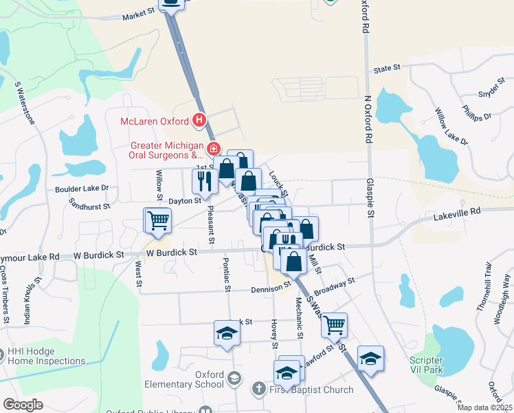 map of restaurants, bars, coffee shops, grocery stores, and more near 60 North Washington Street in Oakland County
