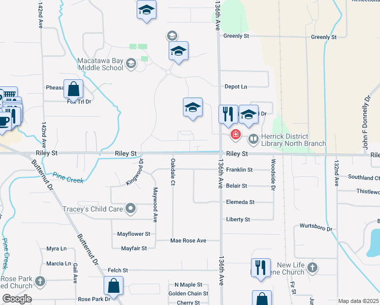 map of restaurants, bars, coffee shops, grocery stores, and more near 258 Riley Street in Holland