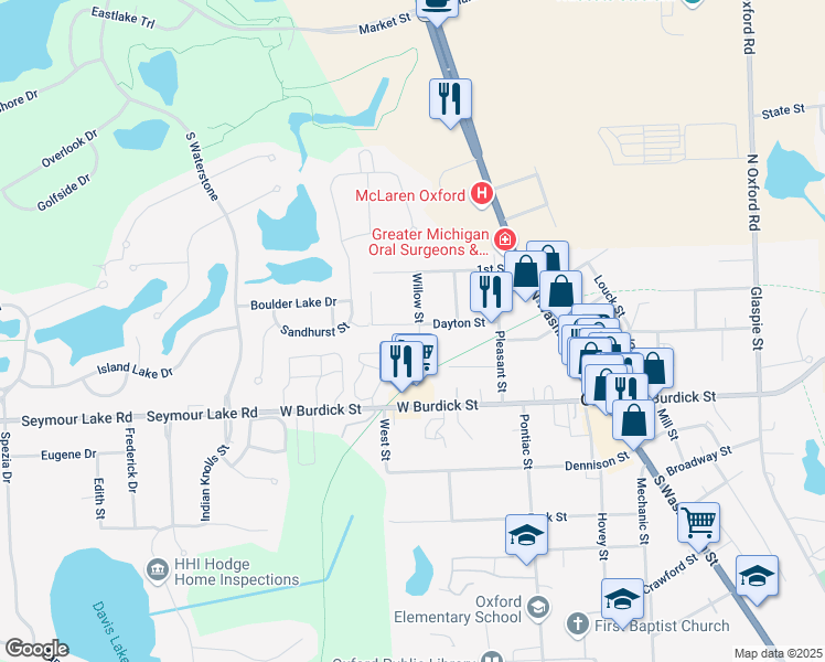 map of restaurants, bars, coffee shops, grocery stores, and more near 78 Dayton Street in Oakland County