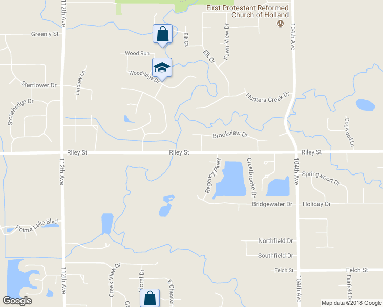 map of restaurants, bars, coffee shops, grocery stores, and more near 10764 Riley Street in Zeeland