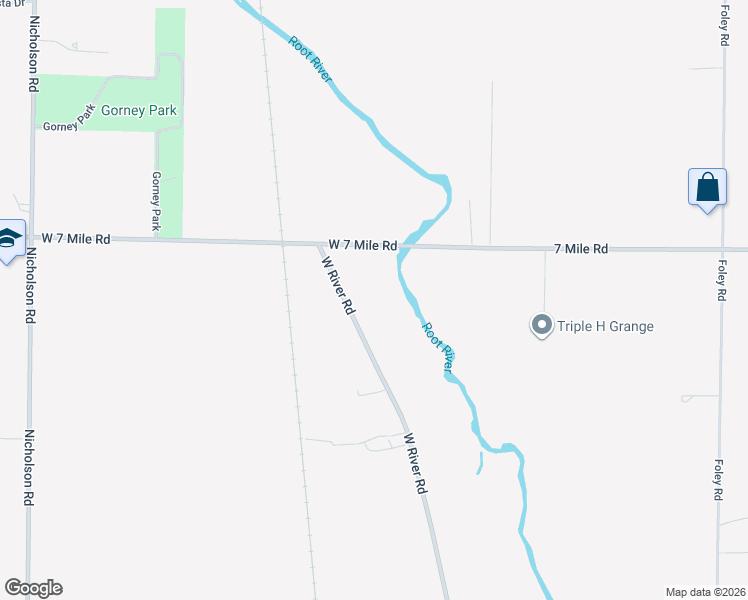 map of restaurants, bars, coffee shops, grocery stores, and more near 7840 West River Road in Caledonia