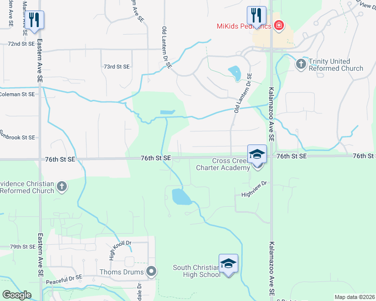 map of restaurants, bars, coffee shops, grocery stores, and more near 1320 Silver Springs Court in Caledonia