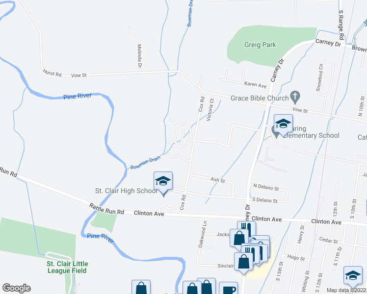 map of restaurants, bars, coffee shops, grocery stores, and more near 2043 South Rober Boulevard in Saint Clair