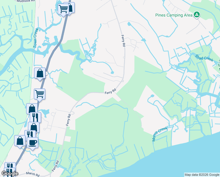 map of restaurants, bars, coffee shops, grocery stores, and more near 86 Ferry Rd in Salisbury