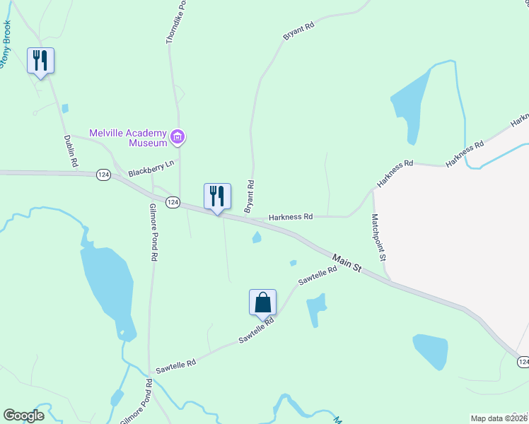 map of restaurants, bars, coffee shops, grocery stores, and more near 13 Harkness Road in Jaffrey