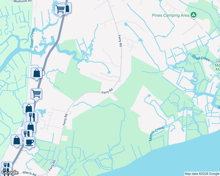 map of restaurants, bars, coffee shops, grocery stores, and more near 86 Ferry Road in Salisbury