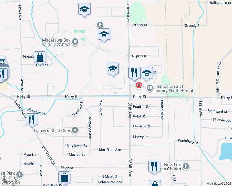map of restaurants, bars, coffee shops, grocery stores, and more near 258 Riley Street in Holland