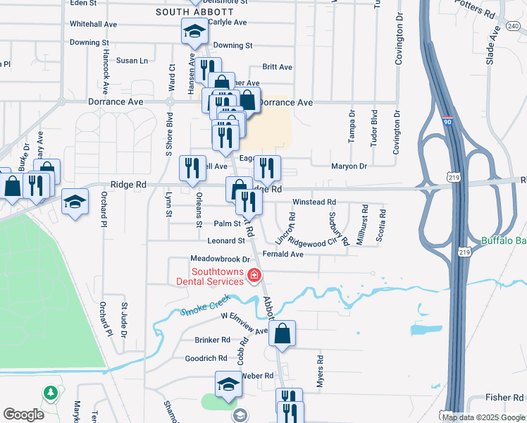 map of restaurants, bars, coffee shops, grocery stores, and more near in Lackawanna
