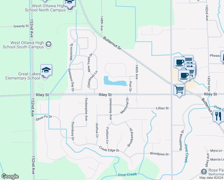 map of restaurants, bars, coffee shops, grocery stores, and more near 3184 Jamesway Avenue in Holland