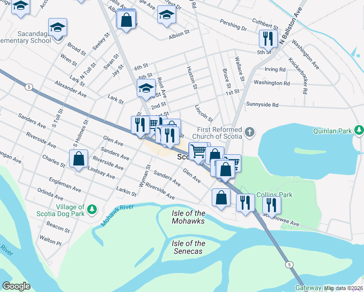 map of restaurants, bars, coffee shops, grocery stores, and more near in Scotia