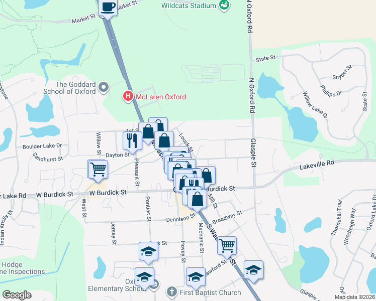 map of restaurants, bars, coffee shops, grocery stores, and more near 29 East Street in Oakland County