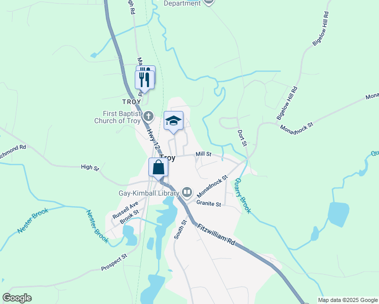 map of restaurants, bars, coffee shops, grocery stores, and more near 10 Thayer Avenue in Troy