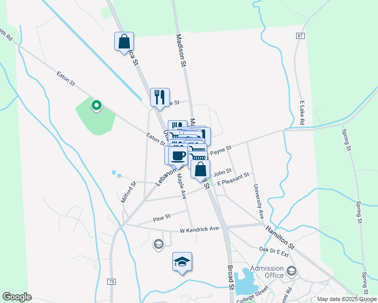 map of restaurants, bars, coffee shops, grocery stores, and more near 10 County Highway 83 in Hamilton