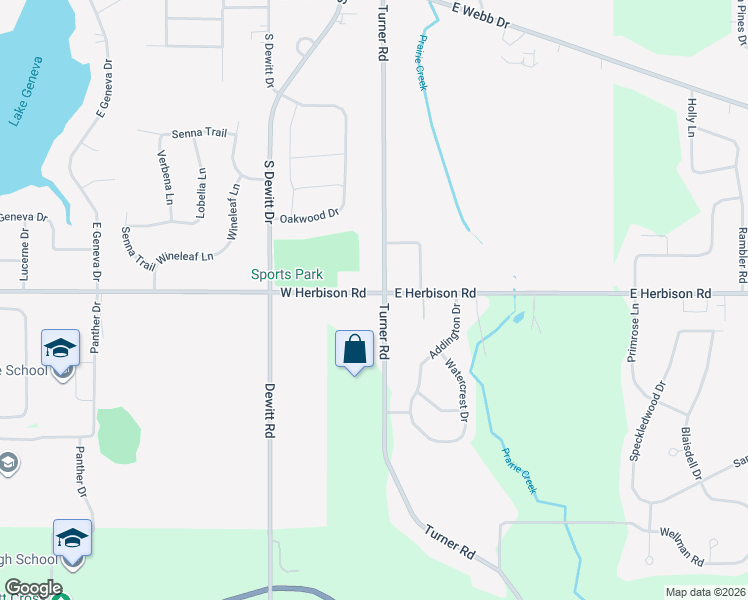 map of restaurants, bars, coffee shops, grocery stores, and more near 106 West Herbison Road in DeWitt